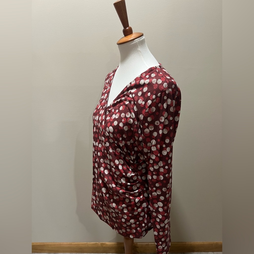 Coldwater Creek pullover blouse wrapped front with side shirring.